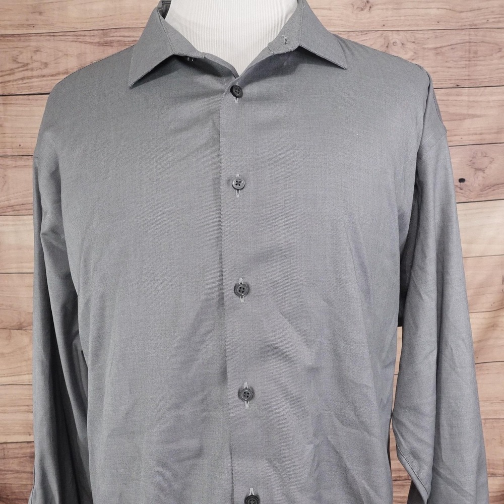 Awearness Kenneth Cole Dress Shirt Mens 19 34/35 Slim Fit Gray Non-Iron Stretch